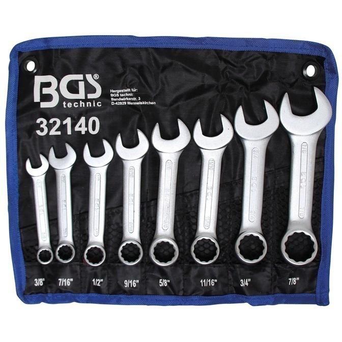 Juego de llaves combinadas extra cortas | standard | 3/8"-7/8" | 8 piezas