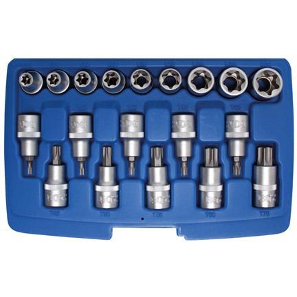 Juego de dados con punta | T-Star (Torx) | 1/2" | 19 piezas