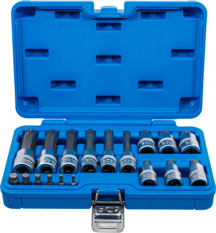 JUEGO DE DADOS CON PUNTA | ENTRADA 6,3 MM (1/4") / 12,5 MM (1/2") | DENTADO MÊLTIPLE INTERIOR (PARA XZN) | 18 PIEZAS BGS 5172