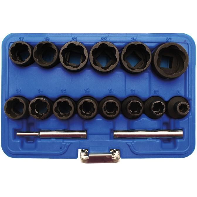 DADOS EXTRACTORES EN ESPIRAL 1/2" | 8-27 MM | 16 PIEZAS