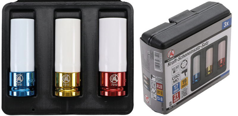 Dados de impacto con protector de plástico | 1/2" | 17 - 19 - 21 mm | 3 Piezas