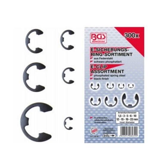 Seguros métricas e-clip | 30x1,5 mm - 20x22 mm | 300 piezas