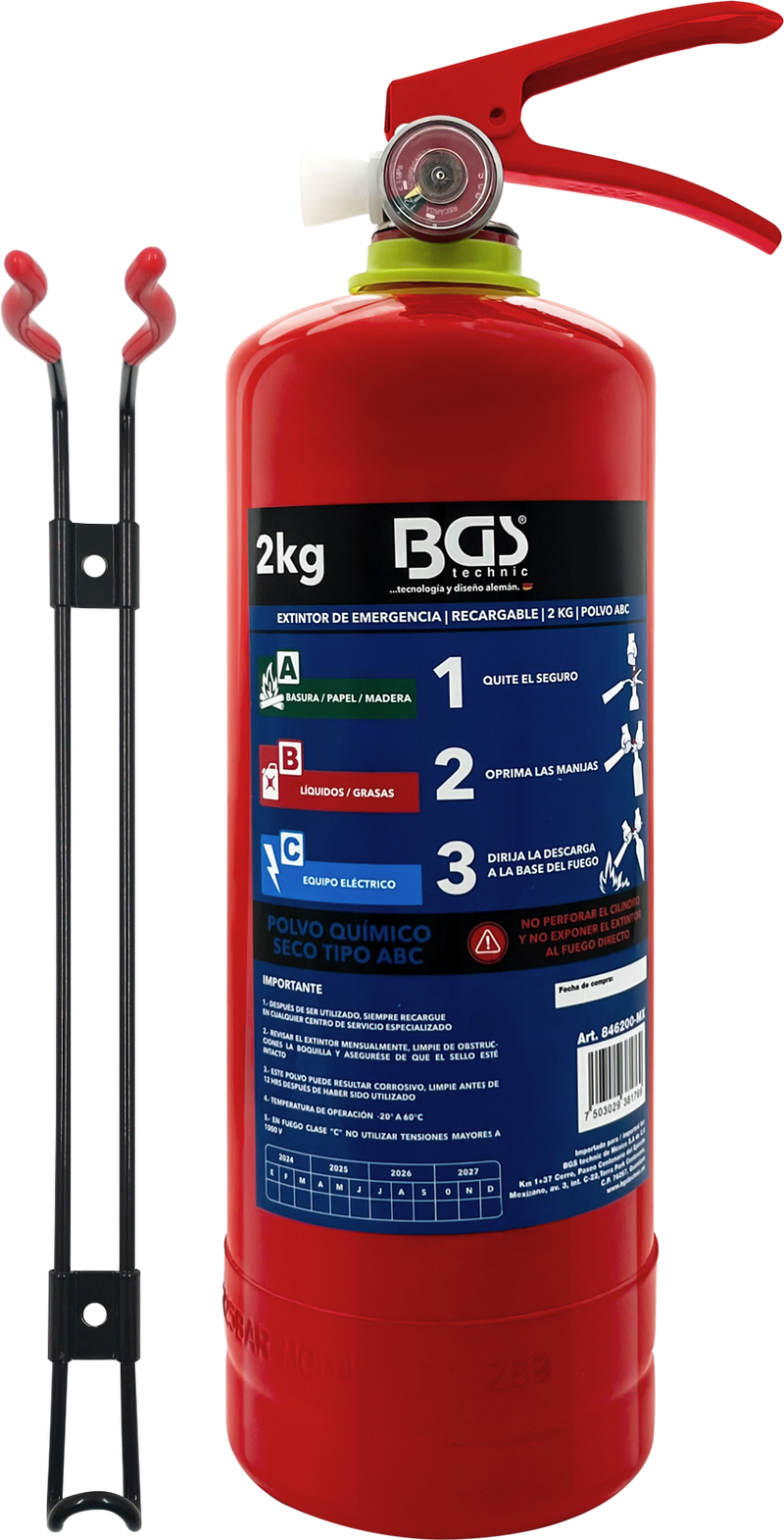 EXTINTOR DE EMERGENCIA RECARGABLE | 2 KG | POLVO QUIMICO ABC