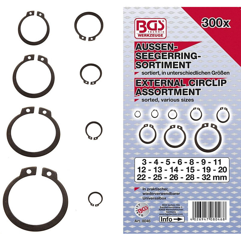 Seguro Tipo Omega Anillo Retención 3-32mm 300 Pzas Bgs 8046