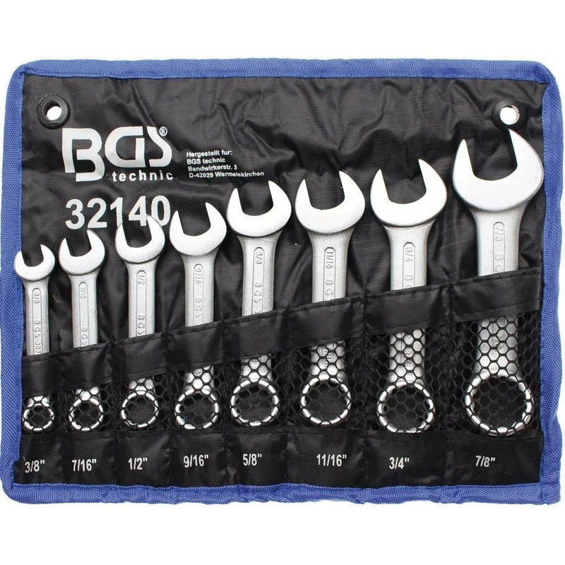 Llaves Combinadas Extra Cortas Estándar 3/8 - 7/8 | 8 Piezas