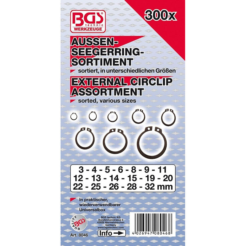 Seguro Tipo Omega Anillo Retención 3-32mm 300 Pzas Bgs 8046