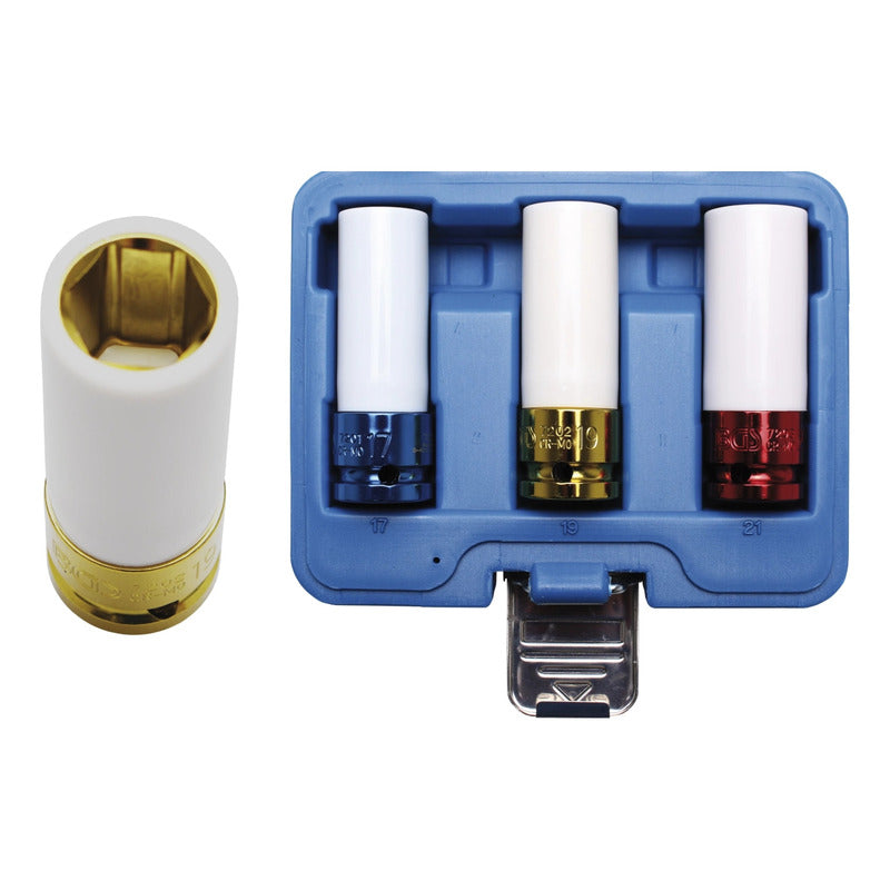 3 Dado Impacto Protector Plastico 1/2  |17-19-21mm| Bgs 7200