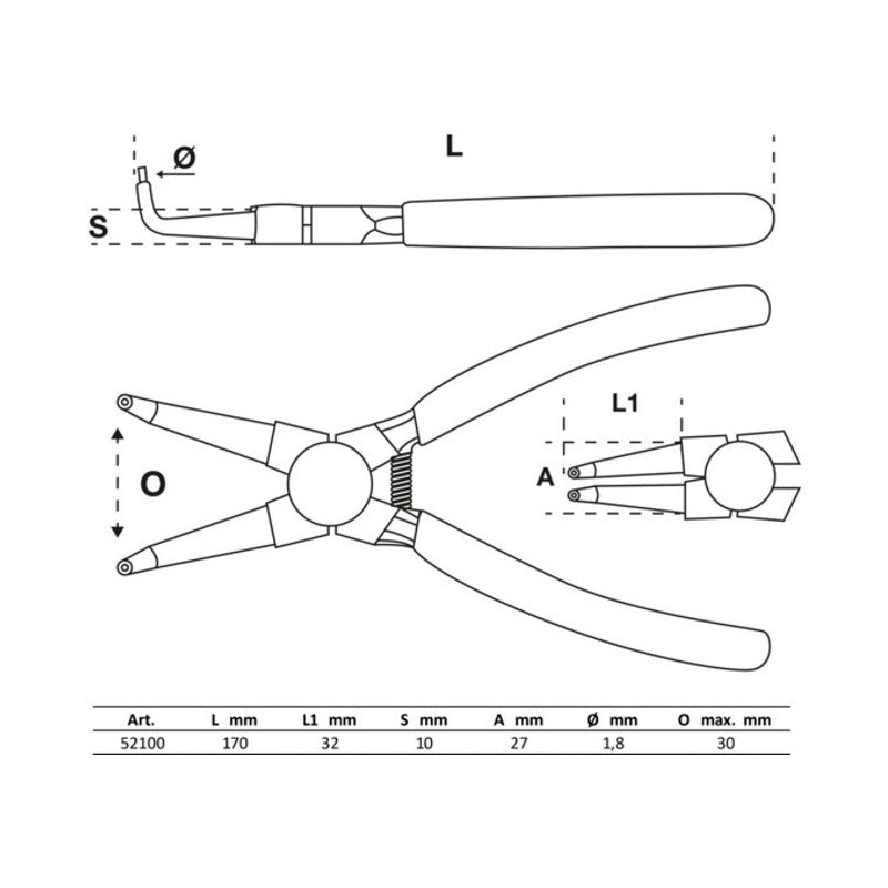 Set De Pinzas De Punta Para Seguros Circlip 4 Pza Bgs 52100