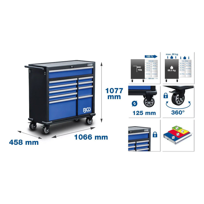 Gabinete Movil Para Herramientas Xxl | 10 Cajones | Bgs 4206 Azul
