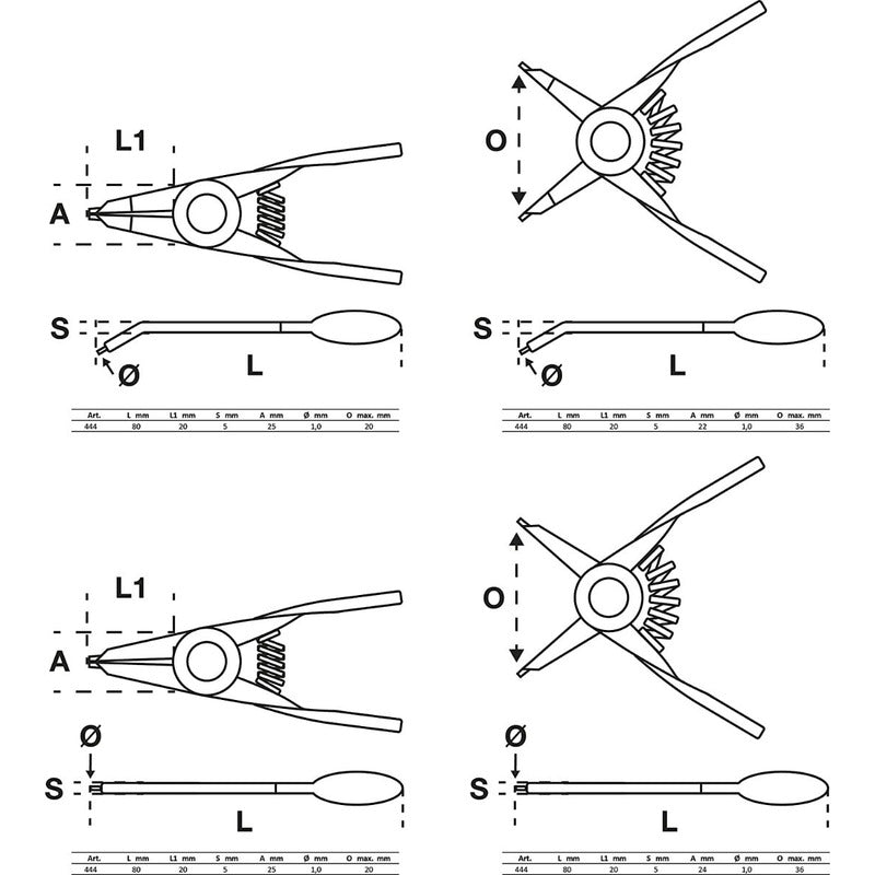 Pinzas Para Seguros Pequeños Circlip & Omega 4 Pzas  Bgs 444