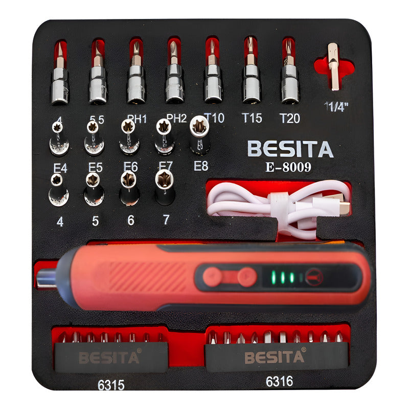 Kit De Desarmador Electrico Inalambrico Accesorios Besita Rojo 60 Hz