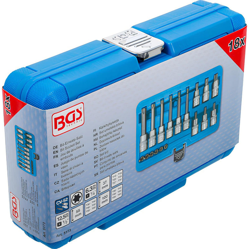 Set De Dados Con Punta Torx Plus 1/4 & 1/2 18 Pzas Bgs 5173
