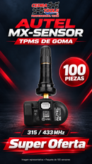 Super Oferta: paquete de 100 sensores TPMS Autel MX-Sensor de goma 315/433 MHz. Imagen vertical CedraTools sin precio.