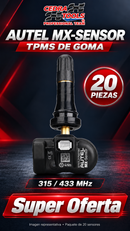 Autel MX-Sensor TPMS de goma 315/433 MHz — vista de producto y accesorios