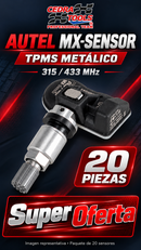 Super Oferta: paquete de 20 sensores TPMS Autel MX-Sensor metálicos 315/433 MHz. Imagen vertical CedraTools sin precio.
