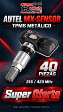 Autel MX-Sensor TPMS metálico 315/433 MHz — vista de producto y accesorios