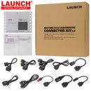 Launch Motorcycle Diagnostic Connector Kit 2.0: fotografía original de caja, documentación y cables adaptadores.