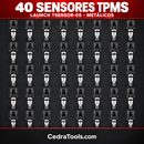 Paquete de 40 sensores TPMS metálicos Launch TSENSOR-05, organizados en cinco filas de ocho