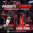 Paquete Launch de 200 sensores TPMS TSENSOR-05 metálicos y un TreadMaster. Precio normal 71,172 MXN; promoción 60,496 MXN.